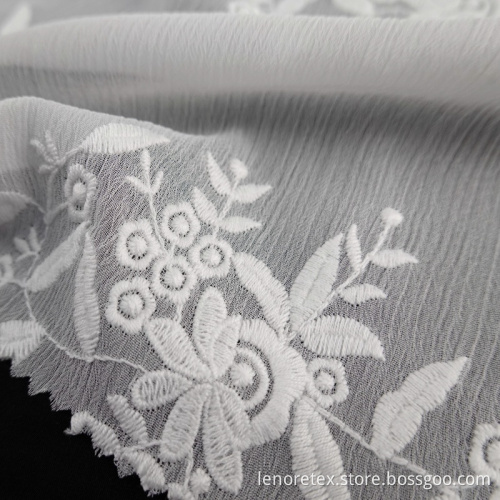 Cotton Flower Pattern 100% Polyester White Tulle Fabric